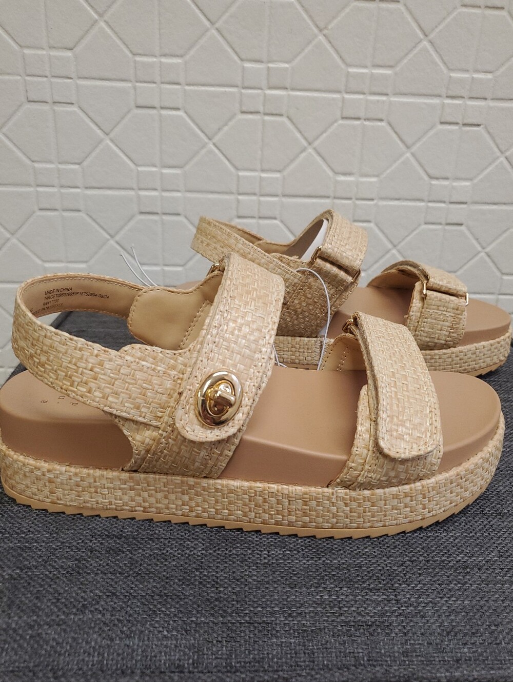NWT A New Day Tanner Woven Platform Sandals in Natural Straw Women's Size 9